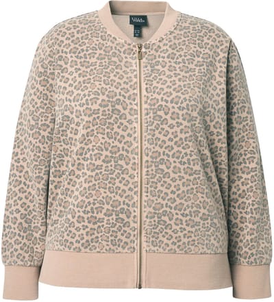 Ulla Popken - Dames - Sweatvest leomotief ronde hals knooppas lange mouw - Karamel - Maat 50+