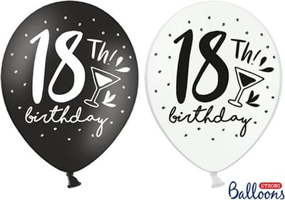 Partydeco - Ballonnen 18th! Birthday, mix (6 stuks)