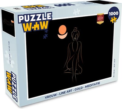 Puzzel Vrouw - Line art - Gold - Meditatie - Legpuzzel - Puzzel 1000 stukjes volwassenen