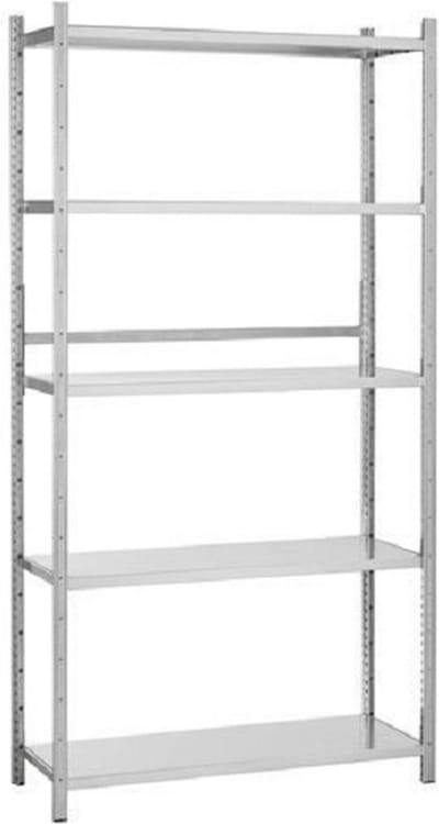 Professioneel industrieel metalen gegalvaniseerd magazijnstelling, magazijnrek, stellingrek, opbergrek, archiefstelling, legbordstelling met de afmeting H220 x B100 x D30 cm. Draagvermogen per plank is 90 kilo.
