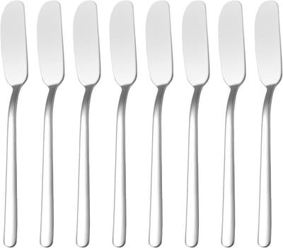 Kaasmes - Set van 8 - Kaasmes van roestvrij staal - Botermes - Jammes - Geschikt voor ijs, kaas, cake, thuis, keuken, ontbijt - Zilver