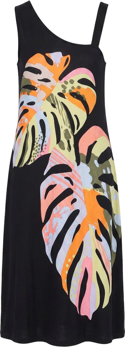 Angel of Style - Dames - Jersey maxi-jurk mouwloze A-lijn one-shoulder - Zwart - Maat 50