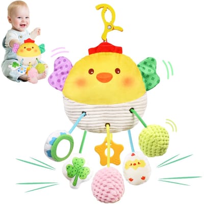 Namajunas - Montessori Speelgoed vanaf Baby 1 tot 4 jaar - Educatief speelgoed voor baby's - Kinderspeelgoed Onderweg - Baby Speelgoed 0-3-6-12 Maanden - Ophangbaar - Baby-bijtspeeltjes - Baby sensorisch speelgoed - Kuikenvormig