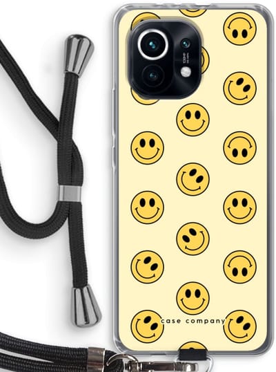 Case Company® - Hoesje met koord geschikt voor Xiaomi Mi 11 hoesje met Koord - Smiley N°2 - Telefoonhoesje met Zwart Koord - Bescherming aan alle Kanten en Over de Schermrand