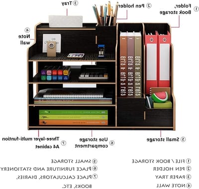 Houten Bureau Organizer met Lade, Ruimtebesparende Opbergdoos voor Kantoor, School en Thuis, Ideaal voor Kantoorbenodigdheden en Decoratie