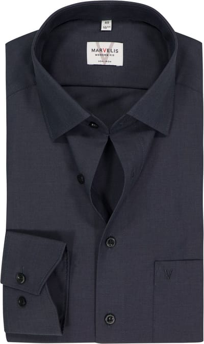 MARVELIS modern fit overhemd - antraciet grijs - Strijkvrij - Boordmaat: 39 (EU maat: M)