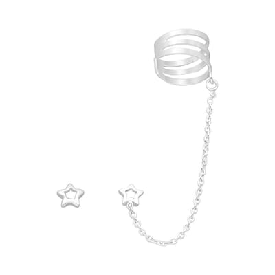 EAR IT UP - Ear cuff met ketting en oorbel - Ster - Zilver - 10 x 57 mm - 1 stuk