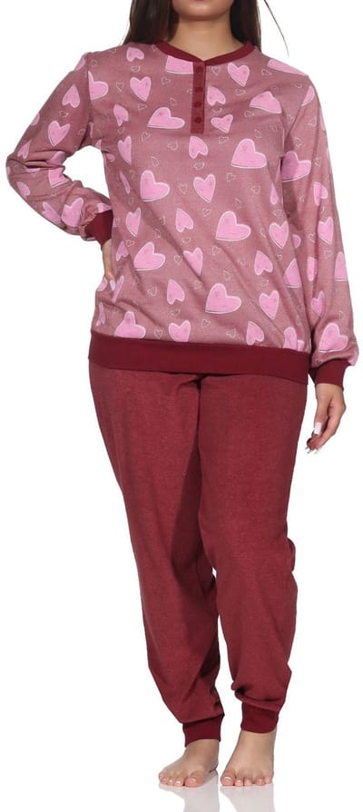 Normann dames badstof pyjama lange mouw met manchetten in hartjeslook - ook in oversize