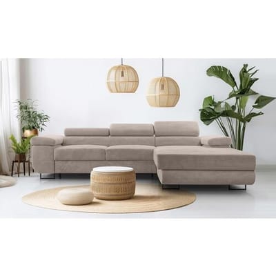 AX LIVING Arborio beige hoekbank 280cm slaapfunctie en opbergruimte R