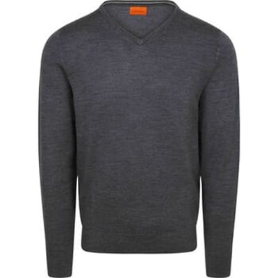 Suitable Merino Pullover V-Hals Antraciet - Maat S - Heren