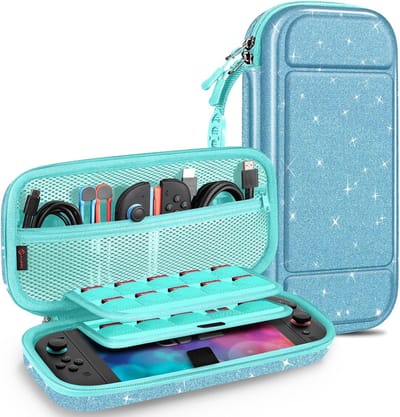 Geschikt voor Nintendo Switch 2 - Hard Shell Beschermhoes - Draagbare Reistas met 20 Game Card Slots - Binnenzak voor Accessoires - Blauwe Vol Sterren