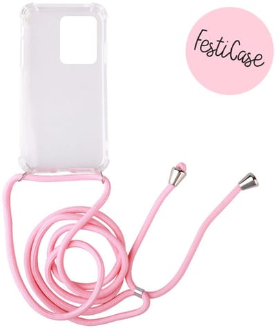 FESTICASE Hoesje Geschikt voor Samsung Galaxy S20 Ultra Telefoonhoesje met koord (Roze) TPU - Soft Case Hoesje - Transparant