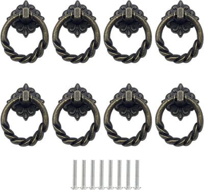 Vintage Antieke Ring Handgrepen voor Meubels, 8 Stuks, Ideaal voor Keukenkasten en Laden - Inclusief Schroeven en Eenvoudige Montage