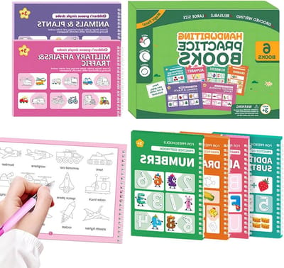 Schrijfoefenschrift Kinderen - Naspoor Werkboeken - Pencontrole Leren - Geleide Groefvoering - 30 x 19 x 3 cm - Veelkleurig
