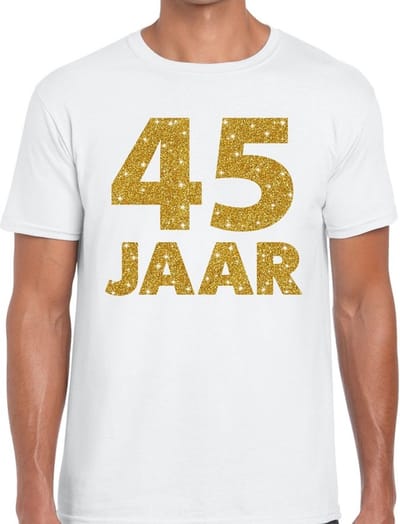 45 jaar goud glitter verjaardag t-shirt wit heren - verjaardag / jubileum shirts S