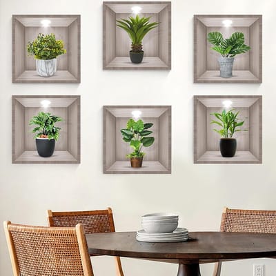 Realistische Groene Potplant Wandstickers - 6 Stuks, Waterdicht 3D Vinyl Zelfklevend voor Woonkamer, Slaapkamer, Badkamer en Keuken Decoratie