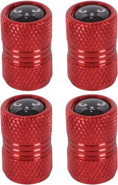 Set van 4 Universele Metalen Ventieldoppen voor Auto, Fiets en Motor - Aluminium Legering, Kat Design, Rood, Duurzaam en Stijlvol