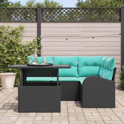 vidaXL - Tuinbank - Set - 5 - st - 4-Aantal - zitplaatsen - Zwart - Poly - rattan