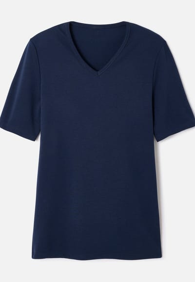 Damart - T-shirt met V-hals, korte mouwen en klassieke gebreide Thermolactyl-stof - Heren - Blauw - S