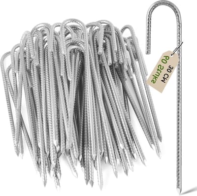 Grondpennen - Tentankers J-haken - Buiten Bevestigen - Roestvrij Verzinkt Staal - 30 cm 60 Stuks - Zilver