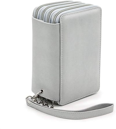 Grote Capaciteit 4 Laags Draagbare Pennen Etui met 72 Vakken, Duurzame PU Tekenpencil Case voor School en Kantoor - Grijs
