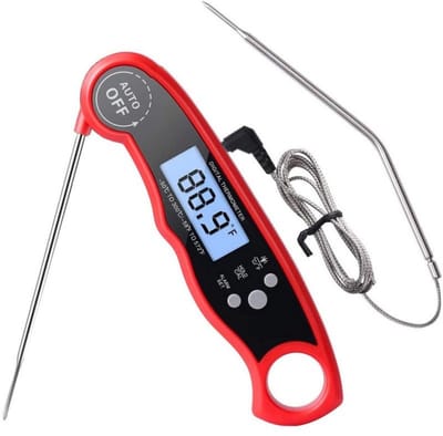 EXCITAT Keukenthermometer - Digitale thermometer - Direct afleesbare kookthermometer - met opvouwbare sonde van 102 cm - Geschikt voor koken, vlees, grillen, biefstuk, olie, melk, wijn - Rood