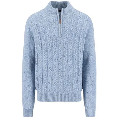 Fynch-Hatton Trui Troyer Zip Cable Knit Donegal Crystal Blue / male