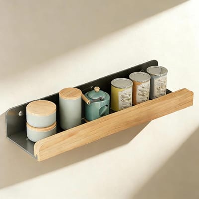 Zwarte Badkamer Wandplank met Magnetische Haakjes, Ideaal voor Douche en Keuken, Inclusief Schroeven en Expansietube, Stevige Plank met 3cm Reling voor Extra Opbergruimte