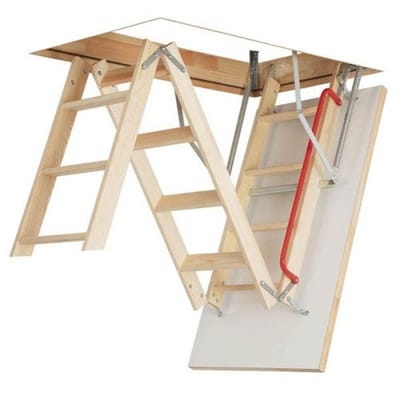 Dailygoods - Houten Vouwladder 3-delig met Geïsoleerd Luik - Ideaal voor Zolder