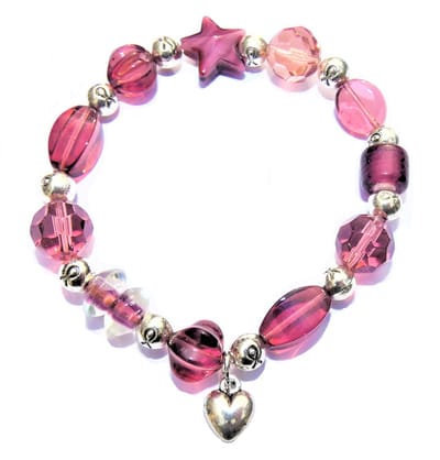 Jewellicious Designs Silver & Aubergine Around armband voor Pink Ribbon - armband - ster - hartje