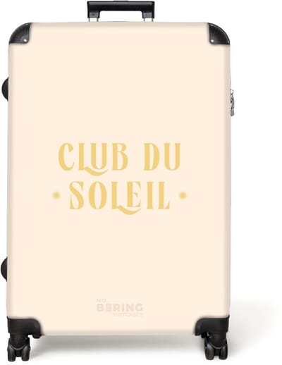 NoBoringSuitcases.com® - Koffer groot - Reiskoffer lichtgewicht - De quote 'club du soleil' in pastel kleuren - Rolkoffer met 4 wielen - Grote trolley XL - 98 liter bagage
