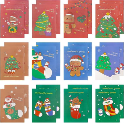 Mini Notepads voor Kerst - 24 Stuks Schattige Cartoon Notitieblokken voor Kinderen, Ideaal voor School en Werk, Duurzaam Natuurlijk Papier