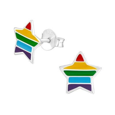Aramat Jewels | Oorbellen | Zilveren Ster Oorbellen Sterretjes – 925 Zilver Meerdere Maten | Regenboog Emaille-9mm | | | Zilver | Kinderen, Volwassenen | Verkleurd niet