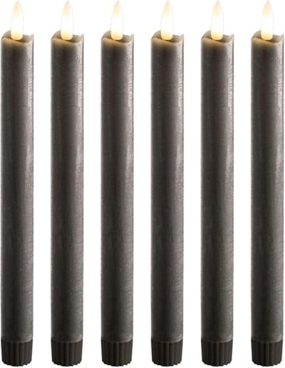 LED-kaarsen met timer GRIJS 6 stuks voor binnen - 6 uur - ECHTE WAS 23 cm hoogte voor kaarsen 2,2 cm diameter 2 AAA-batterijen vereist LED-kaarsen set van 4 GRIJS (twee keer) bewegende vlamlamp