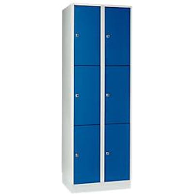 Vakkenkast 300 mm, 2 compartimenten, 6 vakken, veiligheidscilinderslot, sokkel, gentiaanblauw