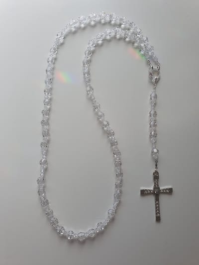 Rozenkrans, Paternoster gemaakt met o.a. Kristallen van Swarovski, gebedssnoer, rozenkransgebed, Meditatie, spiritueel, geloof, geloofsteken, Cadeau, ketting, kruis, gebed, gebedssnoer, gebedsketting, kristal, kerstpakket cadeau