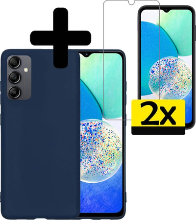 Hoesje - Met 2x Screenprotector - Geschikt voor Samsung Galaxy A14 - Sterk & Shockproof - Back Cover - Siliconen Case - Telefoon Hoes - Telefoonhoesjes - Donkerblauw
