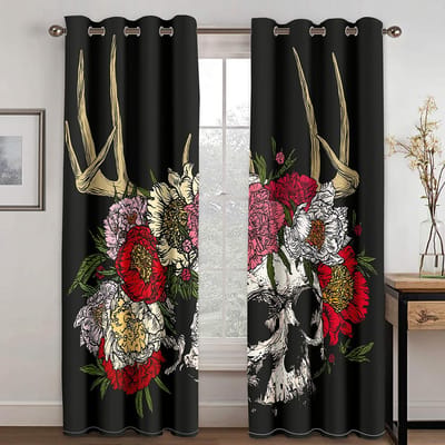 Doodsschedel en Bloemen Nieuwste serie digitaal bedrukt gordijn Woonkamer Slaapkamer 90g polyester gordijnstof twee panelen W50xH130(CM)x2pcs&Grommet Top