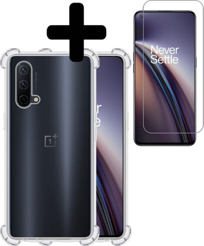 Hoesje - Met Screenprotector - Geschikt voor OnePlus Nord CE - Sterk & Shockproof - Siliconen Case - Back Cover - Telefoon Hoes - Shock Proof - Telefoonhoesjes - Transparant