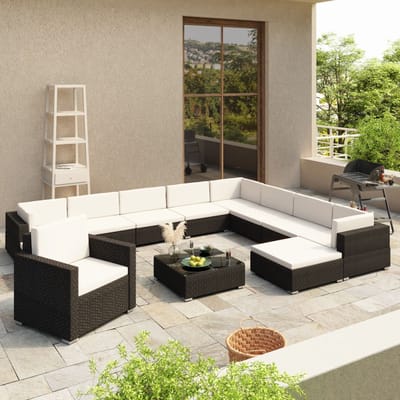 vidaXL - 12-delige - Loungeset - met - kussens - poly - rattan - zwart