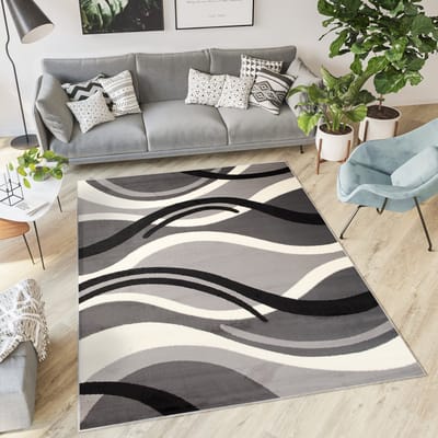 Tapiso Dream Vloerkleed Grijs Zwart Wit Golven Woonkamer Tapijt Maat- 250x350