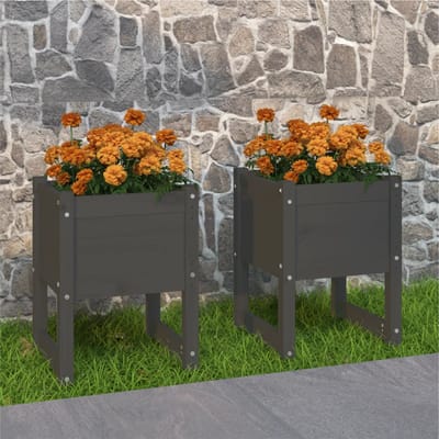 vidaXL - Plantenbakken - 2 - st - 40x40x52,5 - cm - massief - grenenhout - grijs