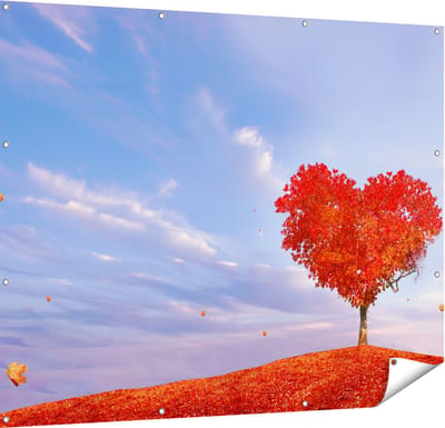 Gards Tuinposter Rode Liefde Boom in een Hart Vorm - 150x120 cm - Tuindoek - Tuindecoratie - Wanddecoratie buiten - Tuinschilderij