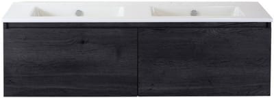 Frozen Badmeubelset 140 cm - Greeplijst in Kleur - Black Oak - Keramische Wastafel Wit Zonder Kraangat