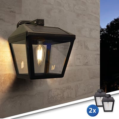 Solar wandlamp buiten 'Noah' - Voordeelset van 2 - Buitenlamp met LED filament lamp - Tuinverlichting op zonne-energie geschikt voor de schutting - Zwart