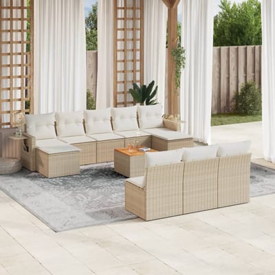 vidaXL - 11-delige - Tuinset - met - kussens - poly - rattan - beige