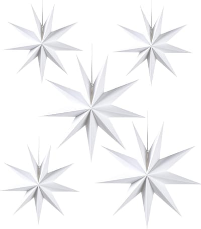 Vouwbare Sterren voor Kerstdecoratie - 9 Punten Sterren in Wit - 5 Stuks van 45 cm en 2 Stuks van 30 cm voor Raamdecoratie en Adventsversiering