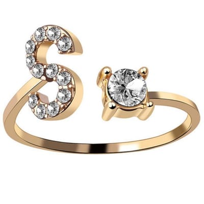 Ring Met Letter - Ring Met Steen - Letter Ring - Ring Letter - Initial Ring - (Zilver 925) Gold-Plated Letter S - Cadeautje voor haar