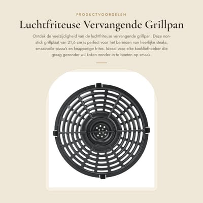 Dailygoods- Grillpan 21,6 Cm - Vervangende Grillpan - Antiaanbaklaag - Geschikt voor Friteuse - Ideaal voor Steak/Pizza/Barbecue - Grillplaat