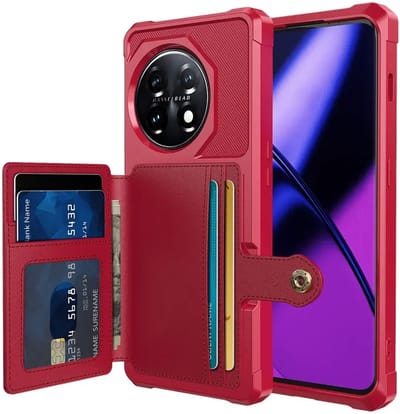 Portemonnee Hoesje Geschikt voor de OnePlus 11 - Back Cover met Pasjeshouder - Telefoonhoesje voor Pinpas - Kaarthouder op Achterkant - Case met Magneet voor Auto Houder Rood